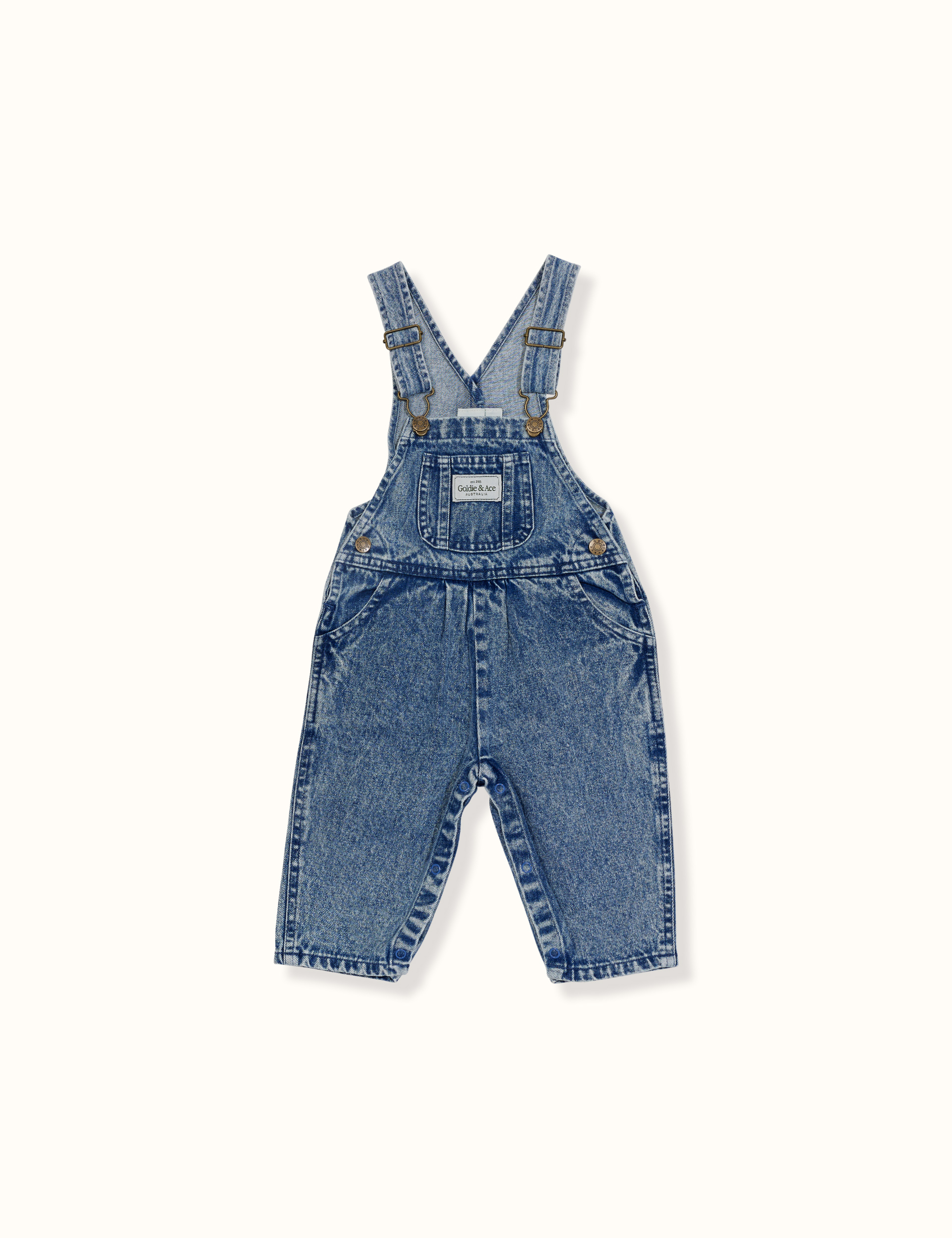 Whitney Denim Carpenter Double Knee Dungarees in Stone Wash - Glue Store